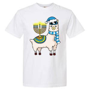 Glowing Menorah Hanukkah Llama Cute Alpaca Chanukah Garment-Dyed Heavyweight T-Shirt