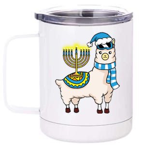 Glowing Menorah Hanukkah Llama Cute Alpaca Chanukah 12 oz Stainless Steel Tumbler Cup