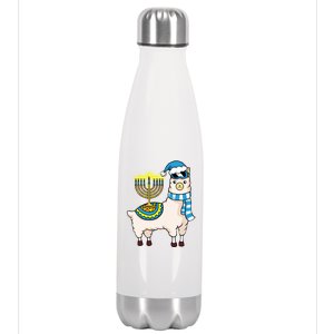 Glowing Menorah Hanukkah Llama Cute Alpaca Chanukah Stainless Steel Insulated Water Bottle