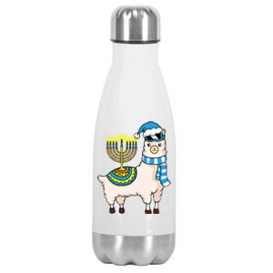 Glowing Menorah Hanukkah Llama Cute Alpaca Chanukah Stainless Steel Insulated Water Bottle