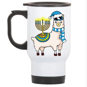 Glowing Menorah Hanukkah Llama Cute Alpaca Chanukah Stainless Steel Travel Mug