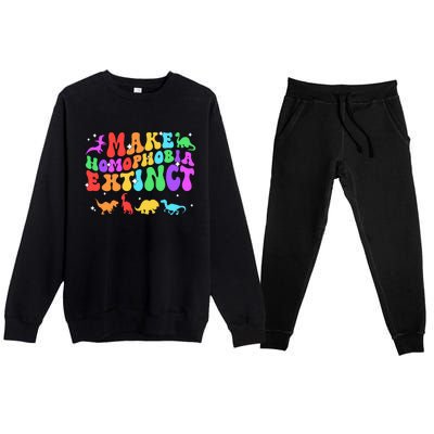 Groovy Make Homophobia Extinct Pride Lgbt Rainbow Dinosaur Gift Premium Crewneck Sweatsuit Set