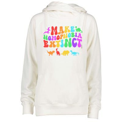 Groovy Make Homophobia Extinct Pride Lgbt Rainbow Dinosaur Gift Womens Funnel Neck Pullover Hood