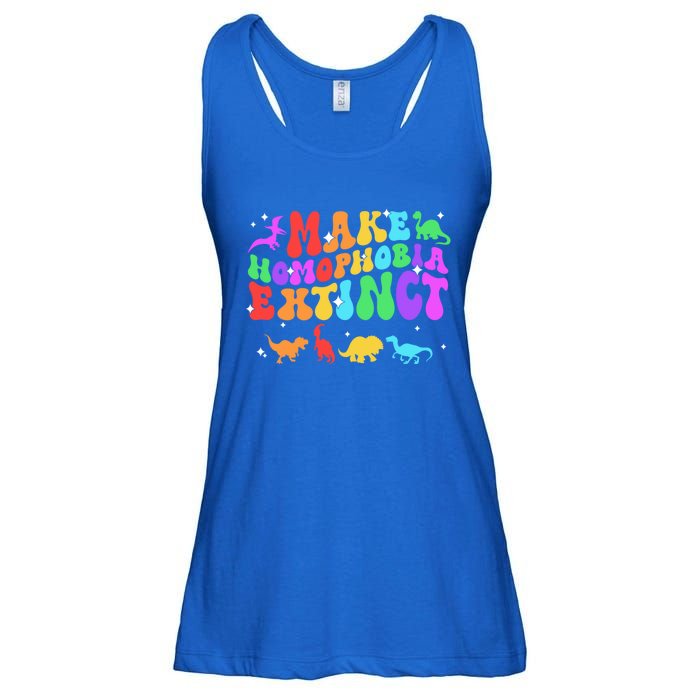 Groovy Make Homophobia Extinct Pride Lgbt Rainbow Dinosaur Gift Ladies Essential Flowy Tank