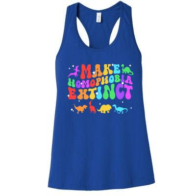 Groovy Make Homophobia Extinct Pride Lgbt Rainbow Dinosaur Gift Women's Racerback Tank