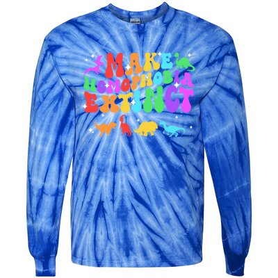 Groovy Make Homophobia Extinct Pride Lgbt Rainbow Dinosaur Gift Tie-Dye Long Sleeve Shirt