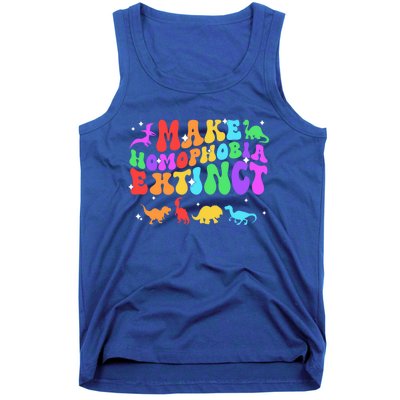 Groovy Make Homophobia Extinct Pride Lgbt Rainbow Dinosaur Gift Tank Top