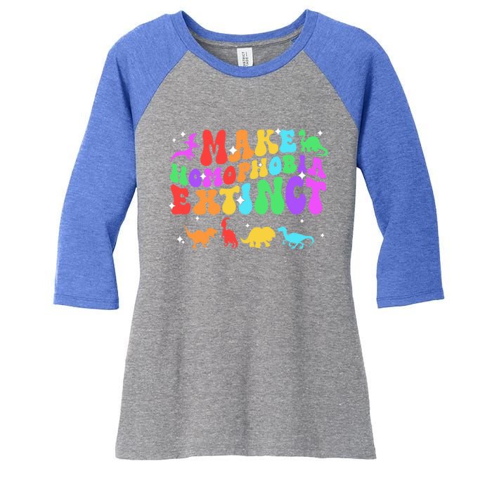 Groovy Make Homophobia Extinct Pride Lgbt Rainbow Dinosaur Gift Women's Tri-Blend 3/4-Sleeve Raglan Shirt