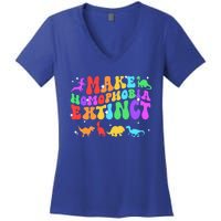 Groovy Make Homophobia Extinct Pride Lgbt Rainbow Dinosaur Gift Women's V-Neck T-Shirt