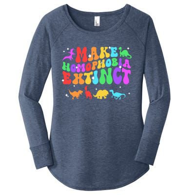 Groovy Make Homophobia Extinct Pride Lgbt Rainbow Dinosaur Gift Women's Perfect Tri Tunic Long Sleeve Shirt