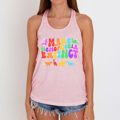 Groovy Make Homophobia Extinct Pride Lgbt Rainbow Dinosaur Gift Women's Knotted Racerback Tank