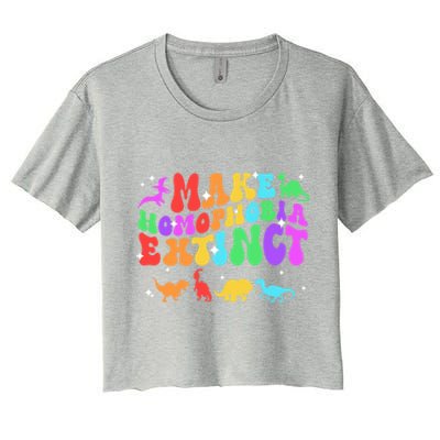 Groovy Make Homophobia Extinct Pride Lgbt Rainbow Dinosaur Gift Women's Crop Top Tee