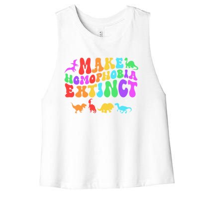 Groovy Make Homophobia Extinct Pride Lgbt Rainbow Dinosaur Gift Women's Racerback Cropped Tank