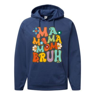 Groovy Mother Hippie Smile Face Ma Mama Mom Bruh Performance Fleece Hoodie