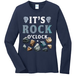 Geology Mineral Hunting ItS Rock OClock Rocks Collector Ladies Long Sleeve Shirt