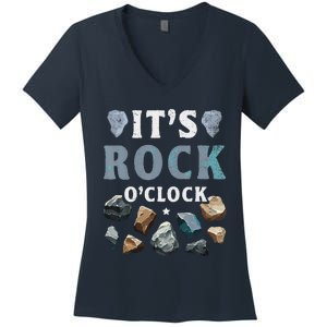 Geology Mineral Hunting ItS Rock OClock Rocks Collector Women's V-Neck T-Shirt