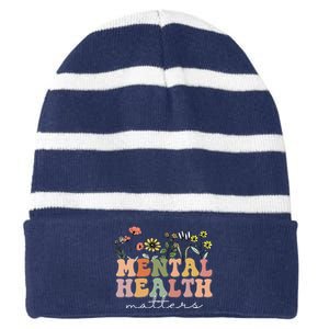 Groovy Mental Health Matters Human Brain Illness Awareness Striped Beanie with Solid Band