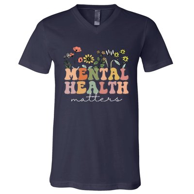 Groovy Mental Health Matters Human Brain Illness Awareness V-Neck T-Shirt