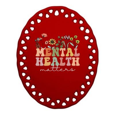 Groovy Mental Health Matters Human Brain Illness Awareness Ceramic Oval Ornament