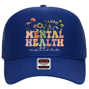 Groovy Mental Health Matters Human Brain Illness Awareness High Crown Mesh Back Trucker Hat