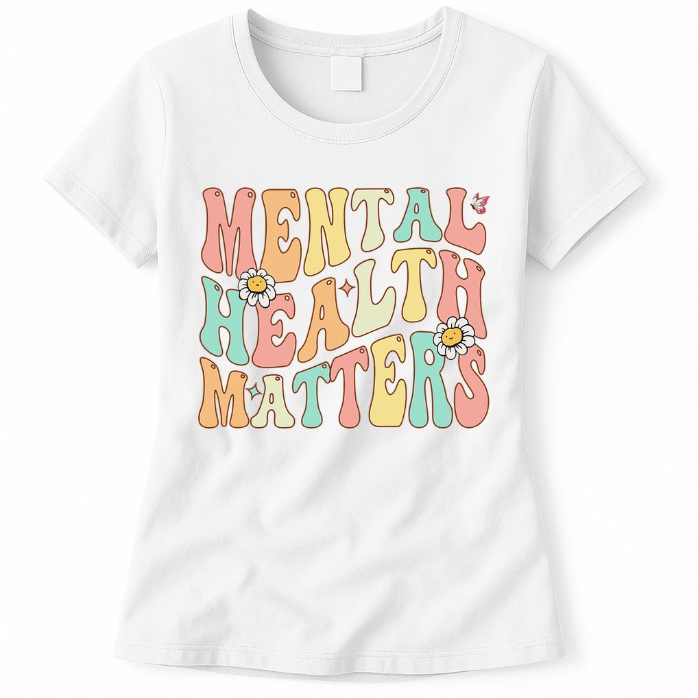 Groovy Mental Health Matters Human Brain Illness Awareness Womens T-Shirt