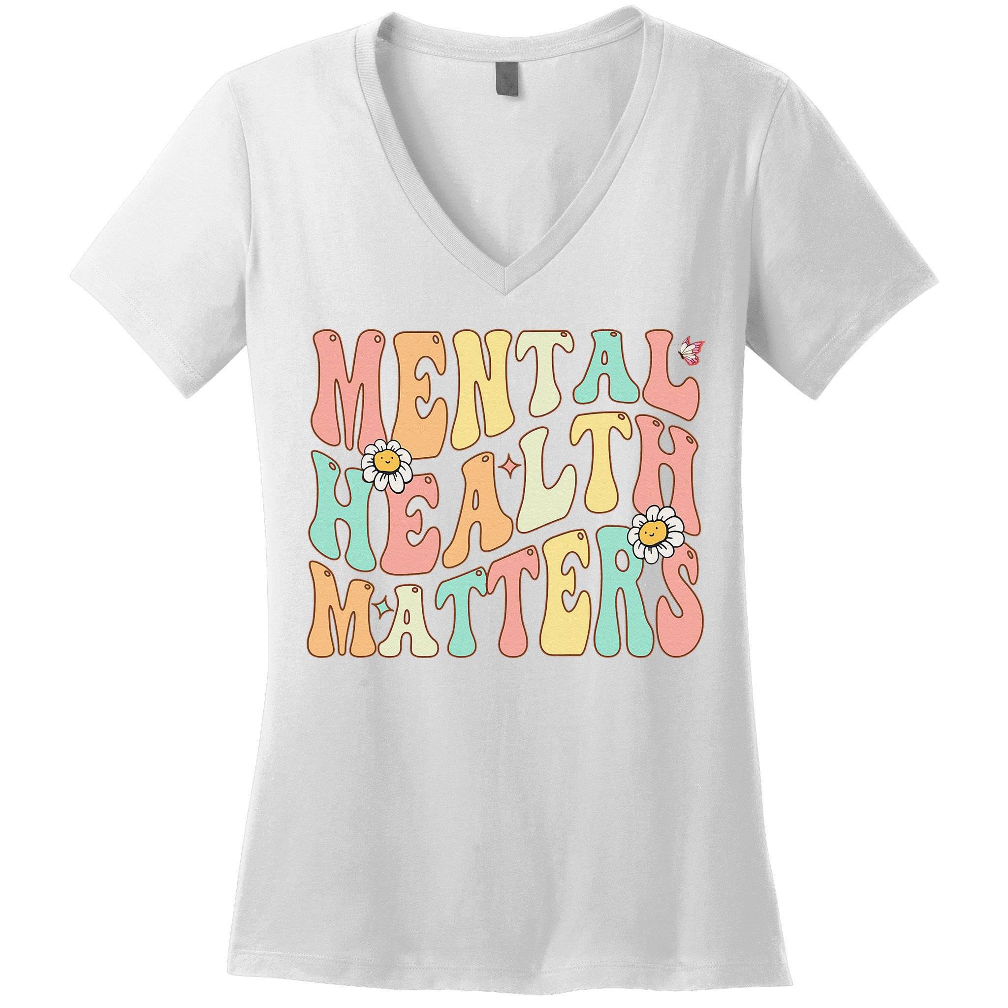 Groovy Mental Health Matters Human Brain Illness Awareness Women's V-Neck T-Shirt