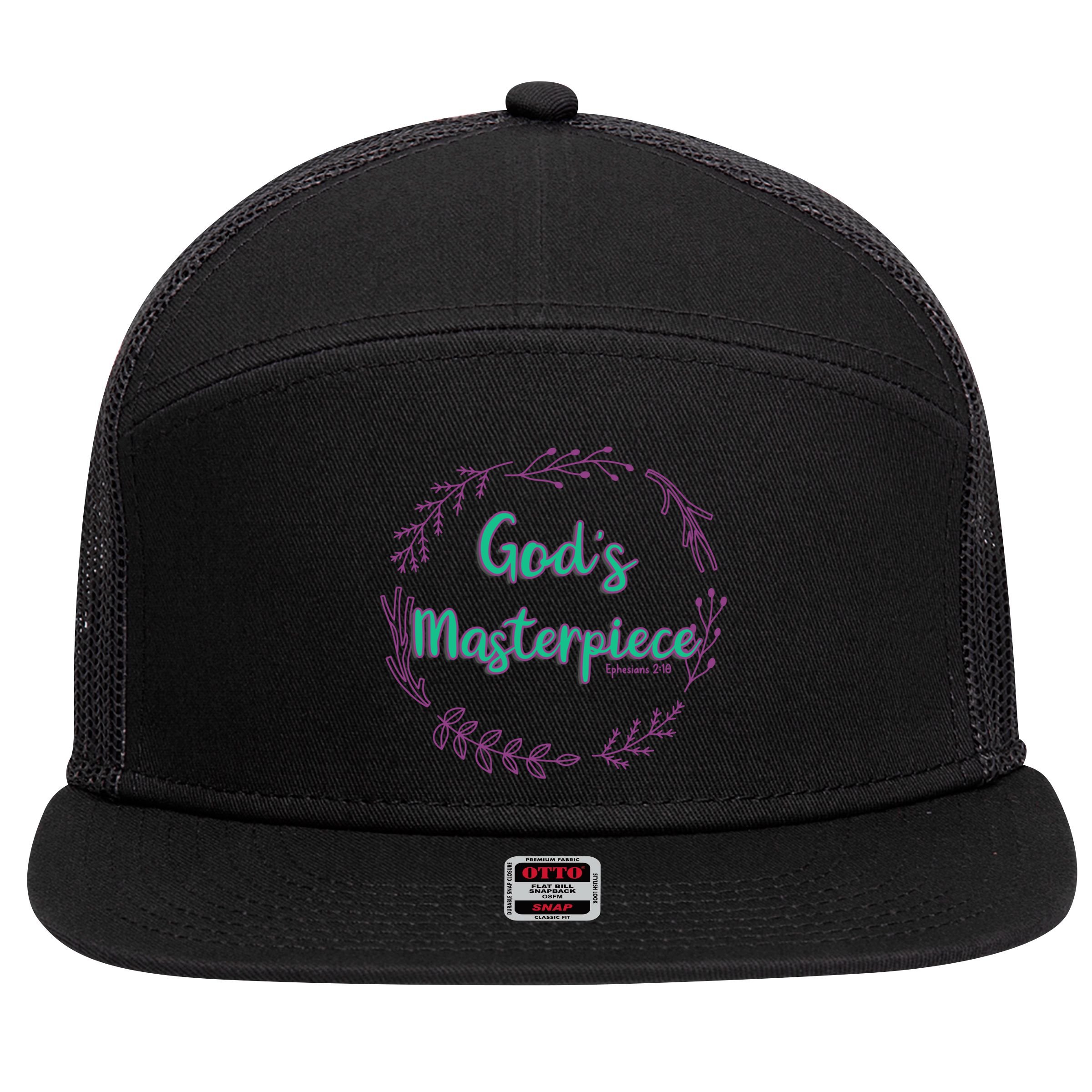 God's Masterpiece In Wreath Leaves Funny Gift 7 Panel Mesh Trucker Snapback Hat