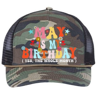 Groovy May Is My Birthday Yes The Whole Month Birthday Retro Rope Trucker Hat Cap