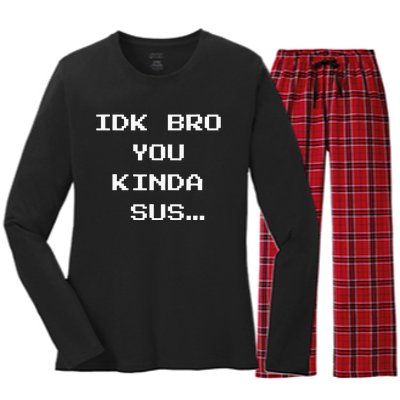 Gaming Meme Impostor Coffee IDK Bro You Kinda Sus Women's Long Sleeve Flannel Pajama Set 