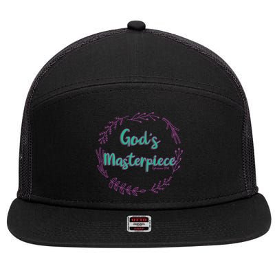 God's Masterpiece In Wreath Leaves Cute Gift 7 Panel Mesh Trucker Snapback Hat