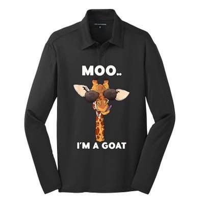 Giraffe Moo Im A Goat Farm Zoo Animal Giraffe Lover Silk Touch Performance Long Sleeve Polo