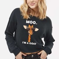 Giraffe Moo Im A Goat Farm Zoo Animal Giraffe Lover Cropped Pullover Crew