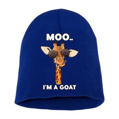 Giraffe Moo Im A Goat Farm Zoo Animal Giraffe Lover Short Acrylic Beanie