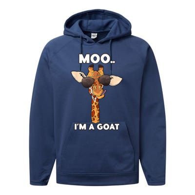 Giraffe Moo Im A Goat Farm Zoo Animal Giraffe Lover Performance Fleece Hoodie