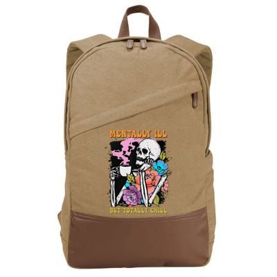 Groovy Mentally Ill But Totally Chill Halloween Skeleton Cotton Canvas Backpack