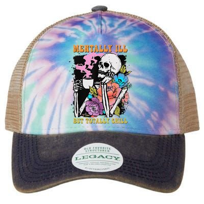 Groovy Mentally Ill But Totally Chill Halloween Skeleton Legacy Tie Dye Trucker Hat