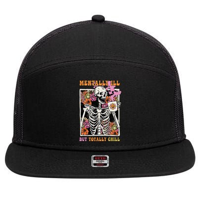 Groovy Mentally Ill But Totally Chill Halloween Skeleton 7 Panel Mesh Trucker Snapback Hat