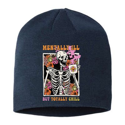 Groovy Mentally Ill But Totally Chill Halloween Skeleton Sustainable Beanie