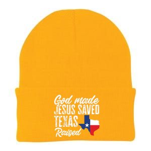 God Made Jesus Saved Texas Raised Texas Pride State Knit Cap Winter Beanie