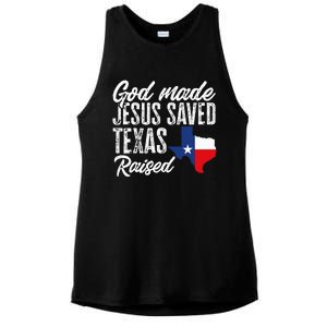 God Made Jesus Saved Texas Raised State Ladies PosiCharge Tri-Blend Wicking Tank