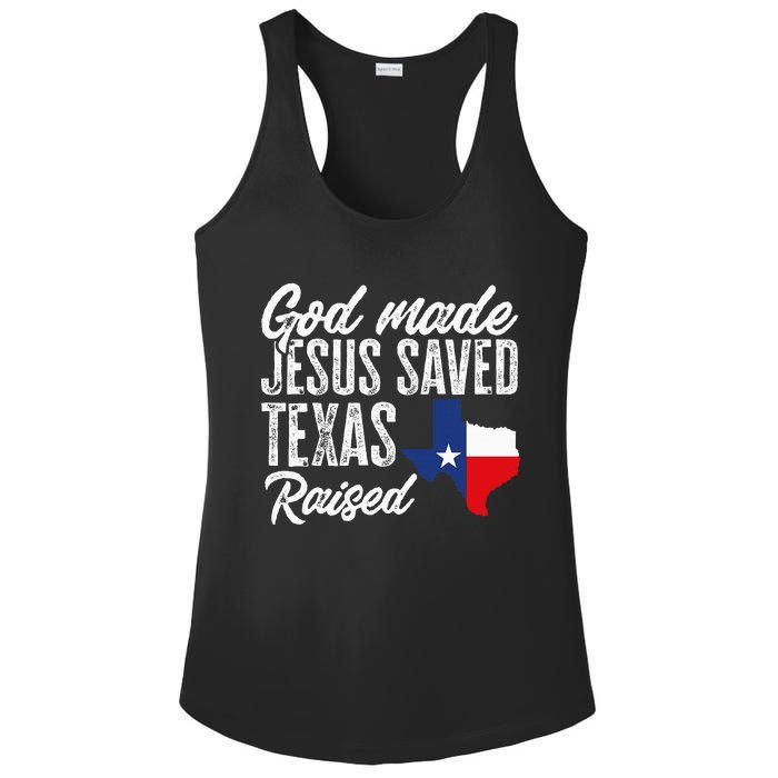 God Made Jesus Saved Texas Raised State Ladies PosiCharge Competitor Racerback Tank