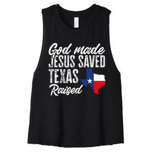 God Made Jesus Saved Texas Raised State Women's Racerback Cropped Tank