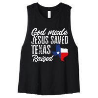 God Made Jesus Saved Texas Raised State Women's Racerback Cropped Tank