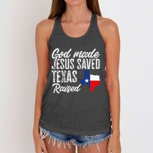 God Made Jesus Saved Texas Raised State Women's Knotted Racerback Tank