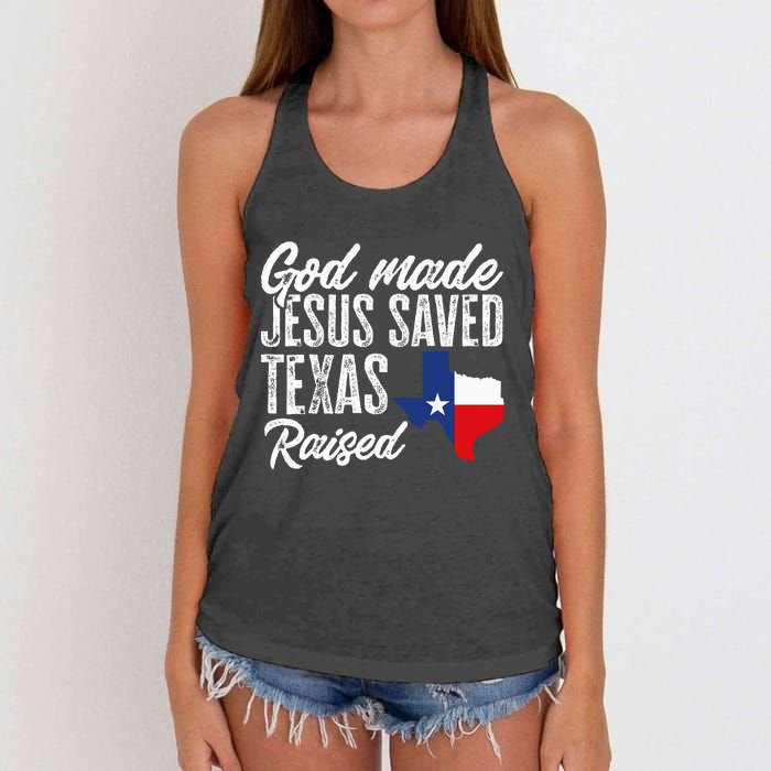 God Made Jesus Saved Texas Raised State Women's Knotted Racerback Tank