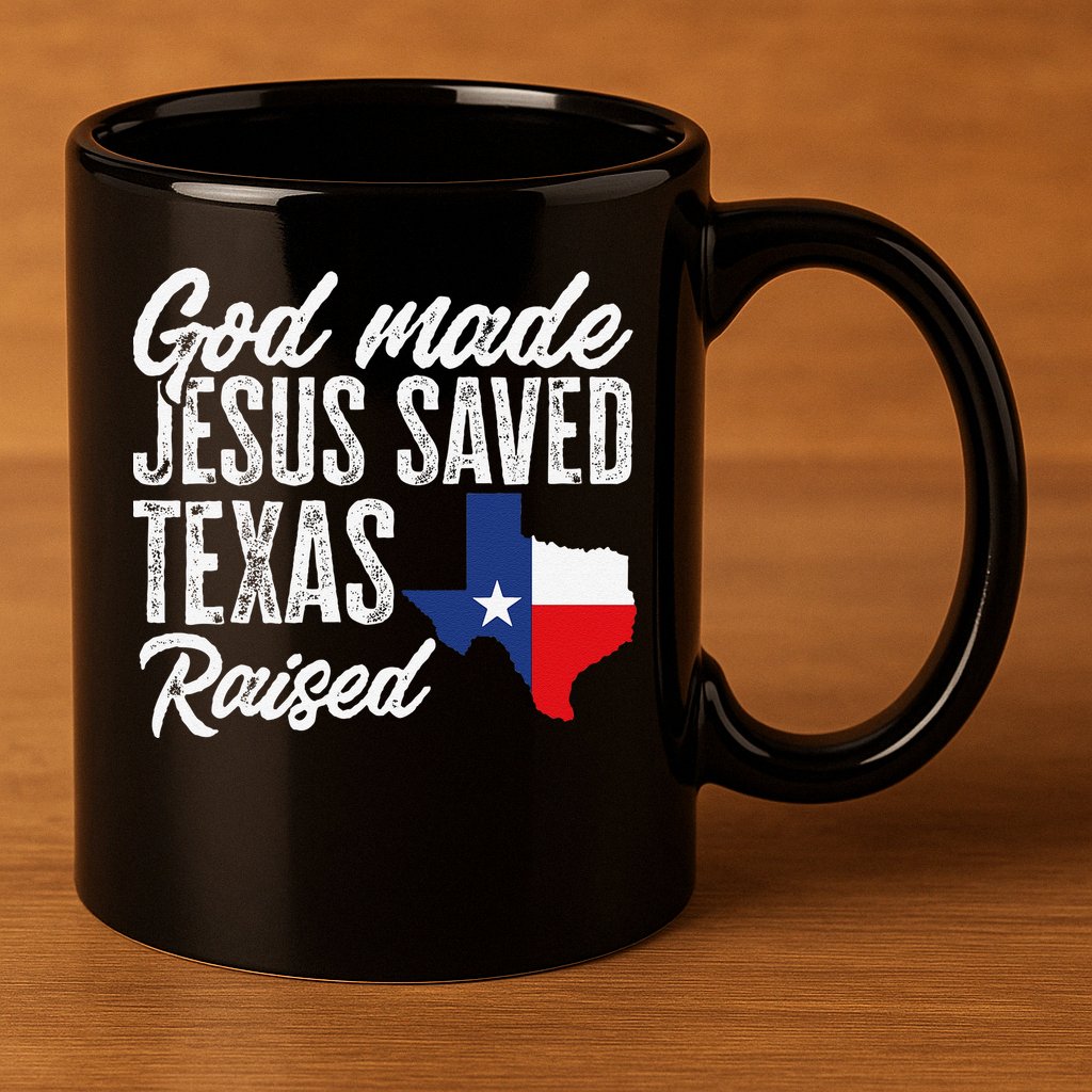 God Made Jesus Saved Texas Raised Texas Pride State 11oz C Handle Ceramic Mug