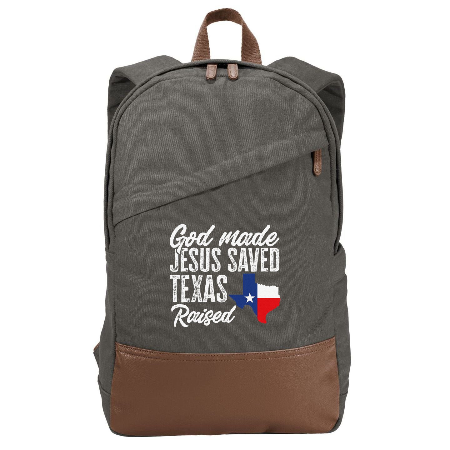 God Made Jesus Saved Texas Raised Texas Pride State Cotton Canvas Backpack