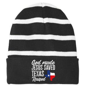 God Made Jesus Saved Texas Raised Texas Pride State Striped Beanie with Solid Band