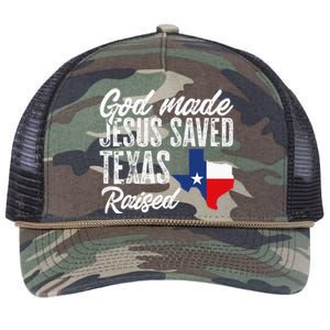 God Made Jesus Saved Texas Raised Texas Pride State Retro Rope Trucker Hat Cap