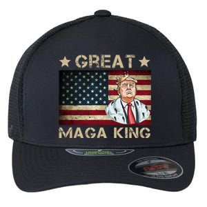 Great Maga King Trump USA Flag Flexfit Unipanel Trucker Cap